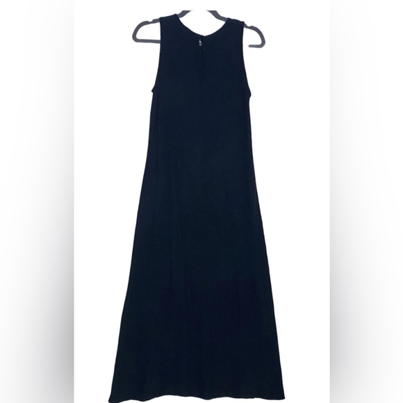 Vintage Eileen Fisher PM Black Waffle Knit Keyhole Sleeveless Midi Dress Women - Picture 2 of 9